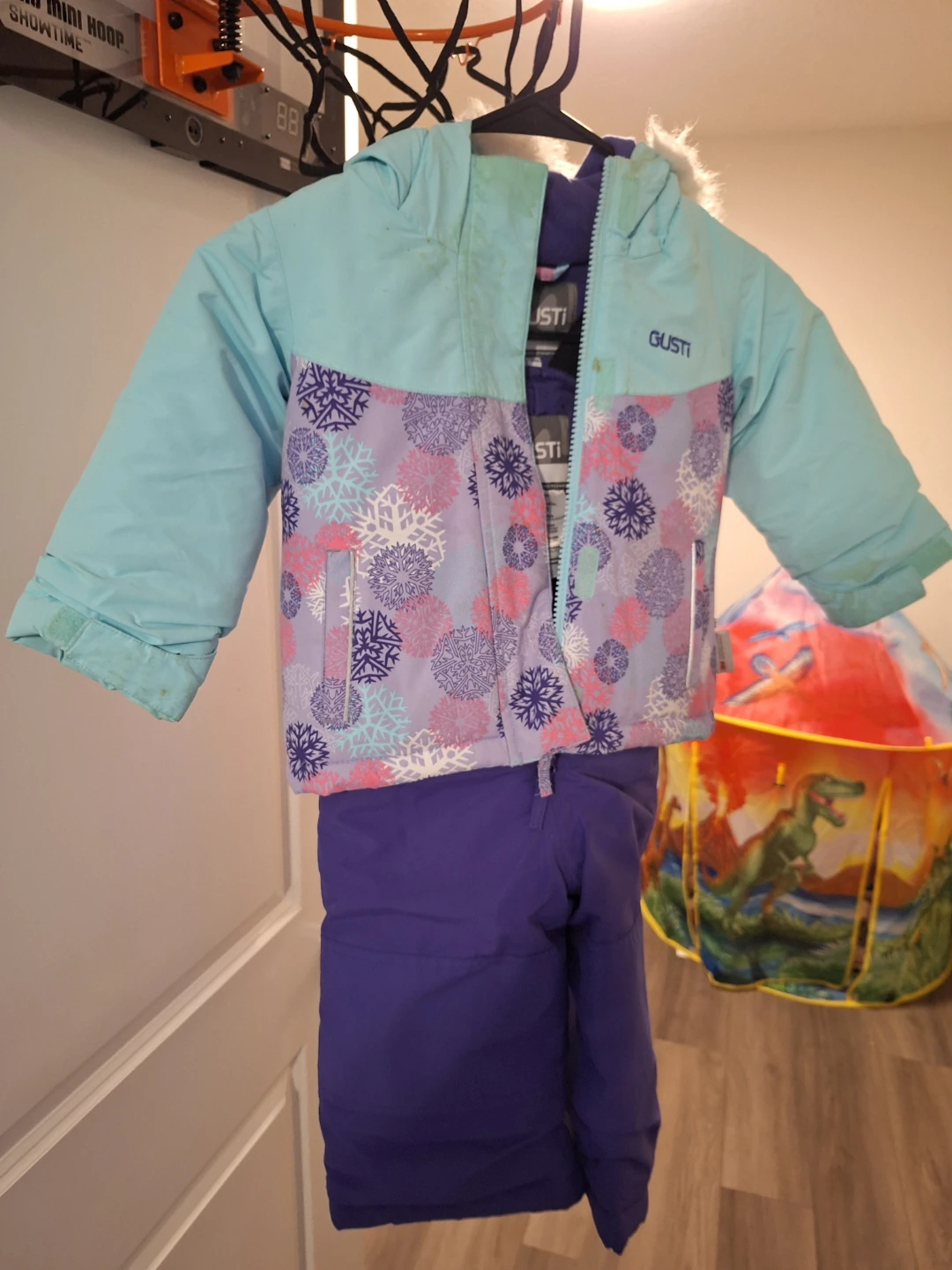 Gusti Kids Ski Suit - Light Blue/Purple Snowflake
