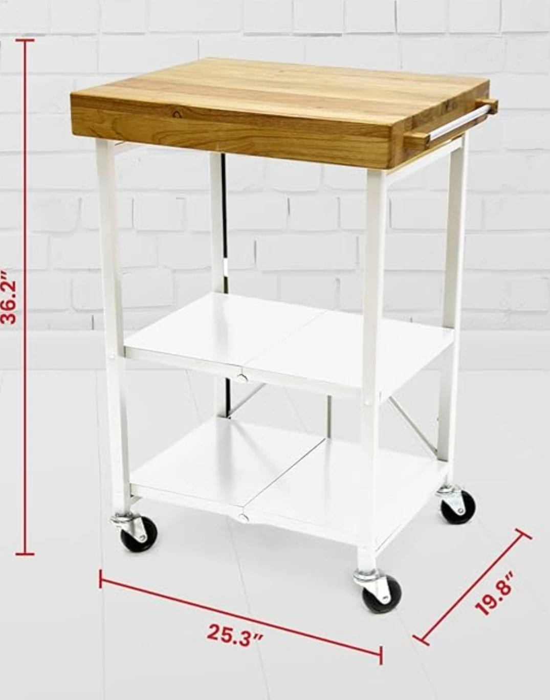 Foldaway Rolling Kitchen Cart Solid Wood Top