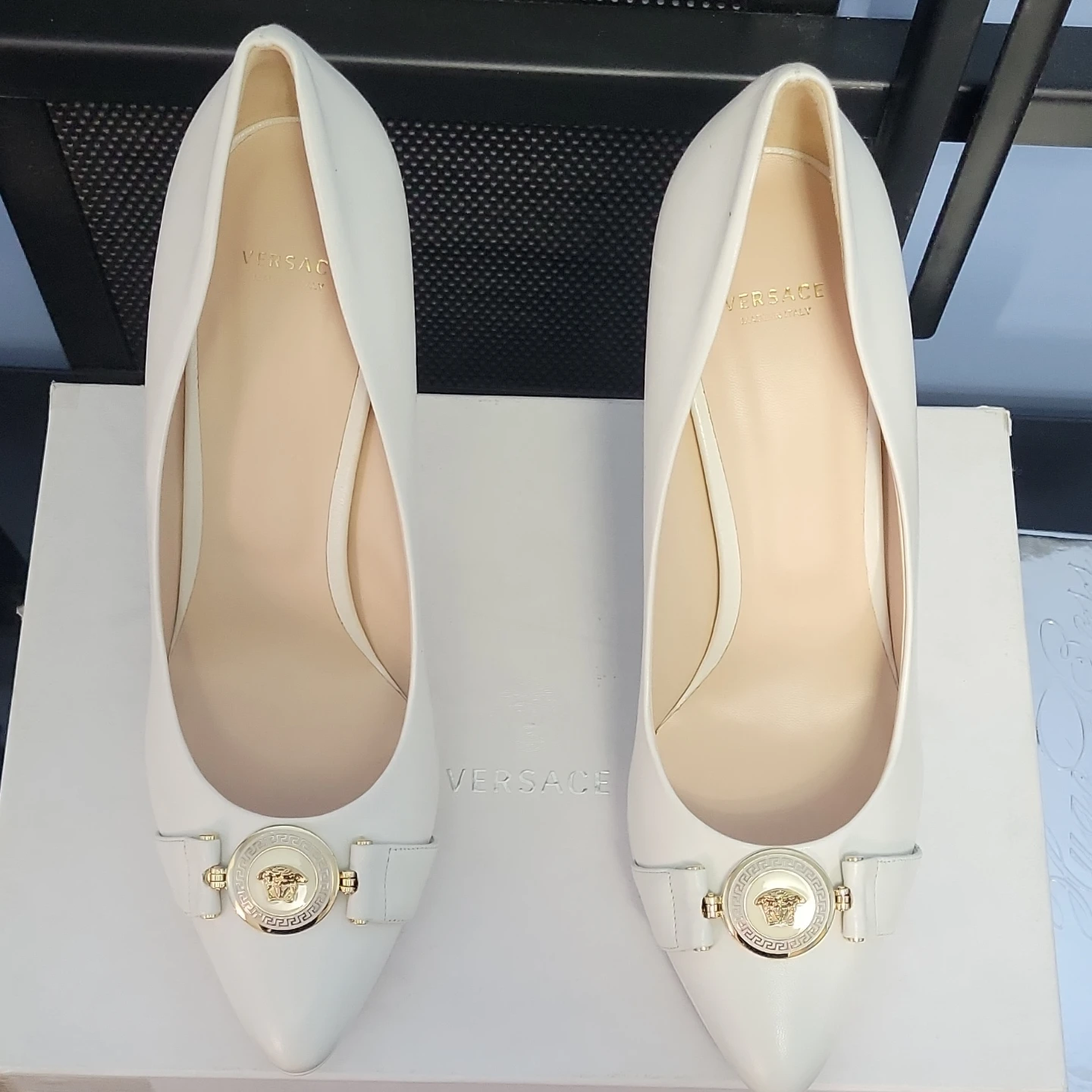 Versace White Leather Medusa Embellished Heels - Size 41 - photo 2