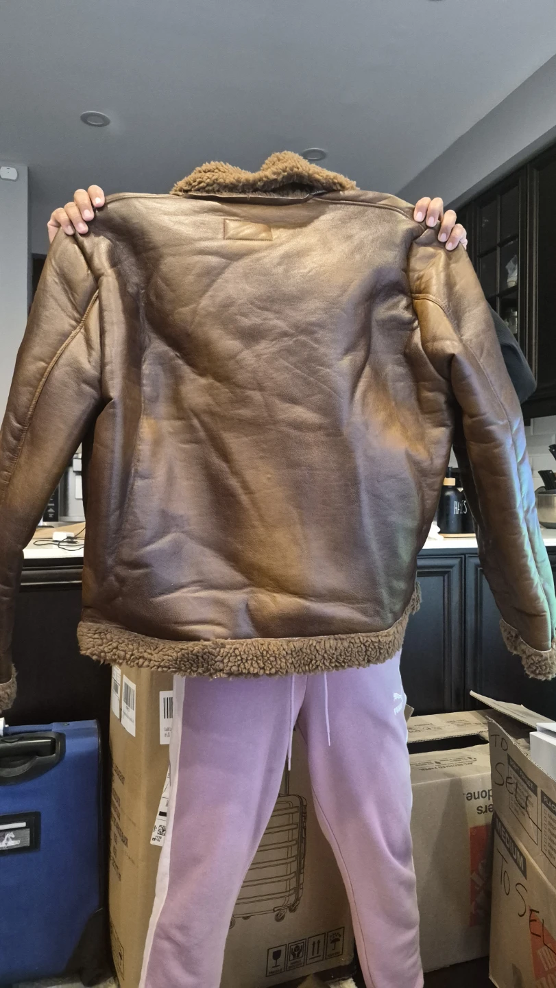 Guess Brown Faux Leather Sherpa Lined Bomber Jacket - photo 2