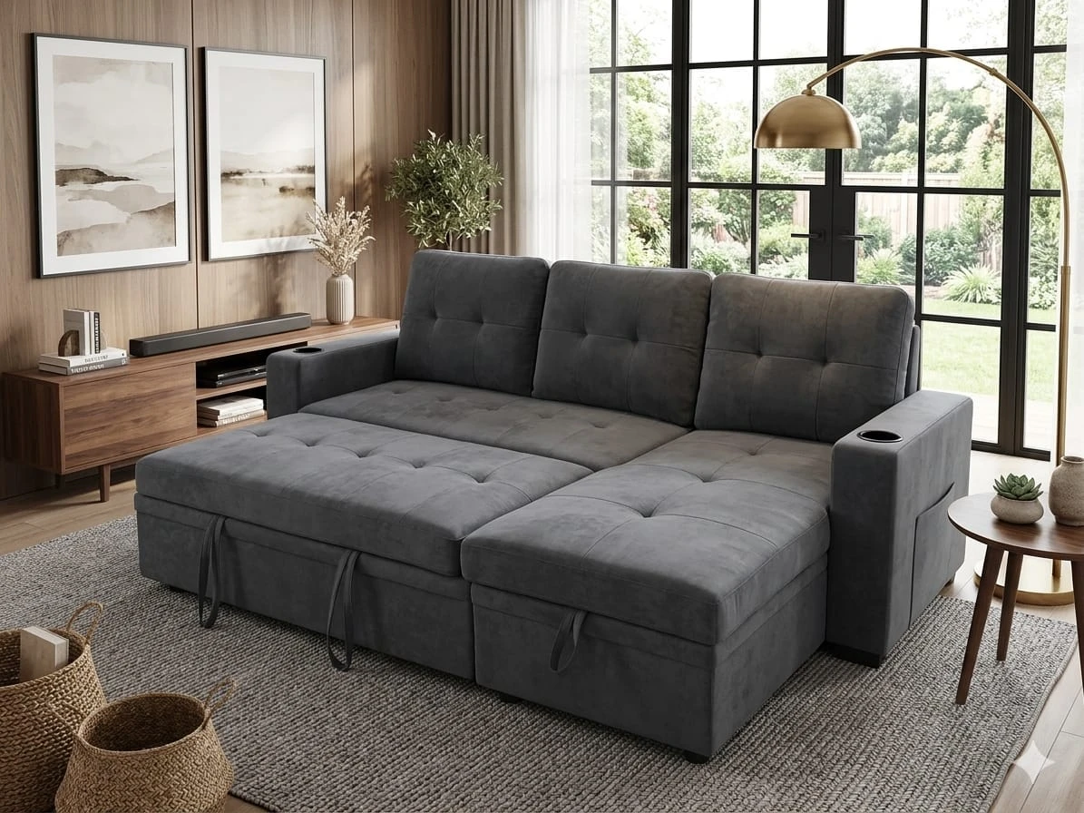 Sofa Bed with Storage Chaise - photo 5