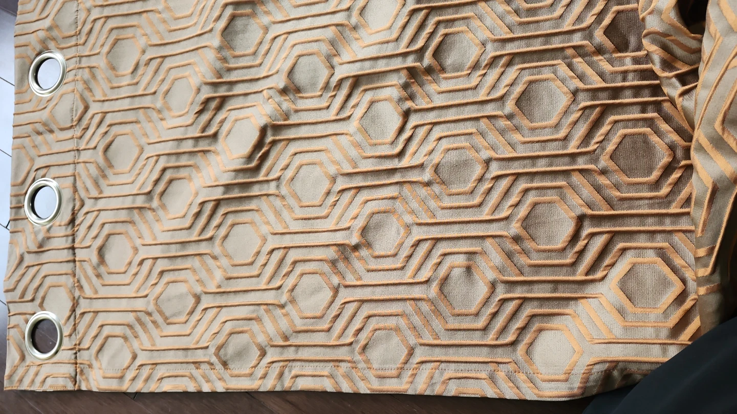 Set of 4 Geometric Hexagon Grommet Curtain Panels – Gold/Beige