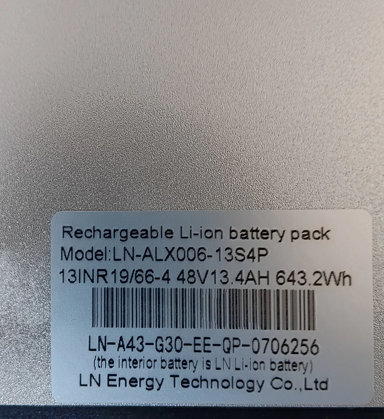 LN Energy Rechargeable Li-ion Battery Pack 48V 13.4AH - photo 2