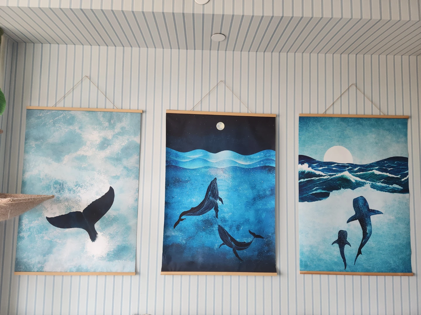 Set of 3 Whale Art Prints with Wooden Hangers