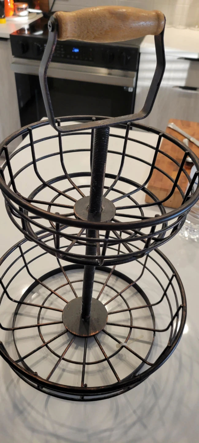 2-Tier Wire Fruit Basket with Wooden Handle