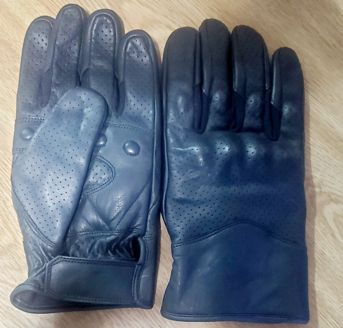 Blue Perforated Motobike Leather Gloves