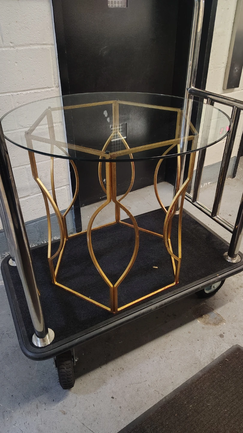 Gold Geometric Accent Table with Glass Top