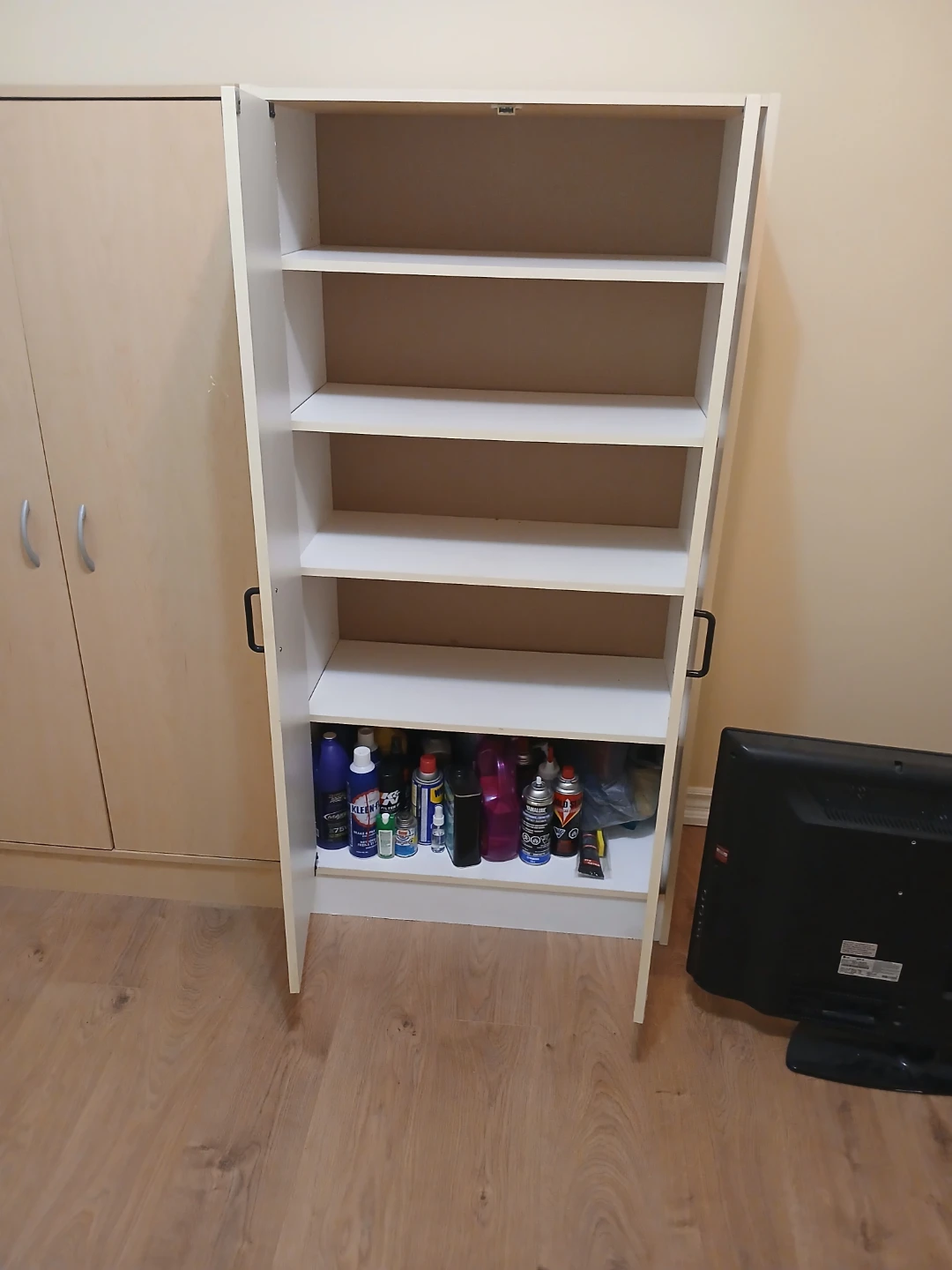 White Storage Cabinet with Sliding Door