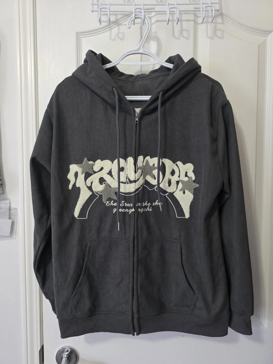 Grey Corduroy Zip-Up Hoodie