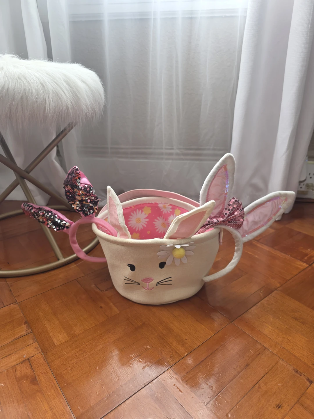 Bundle of Easter Bunny Bucket with Headbands