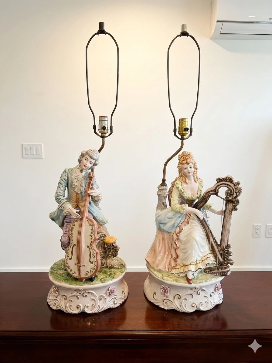 ​Monumental Pair of digned Capodimonte porcelain lamps - photo 4