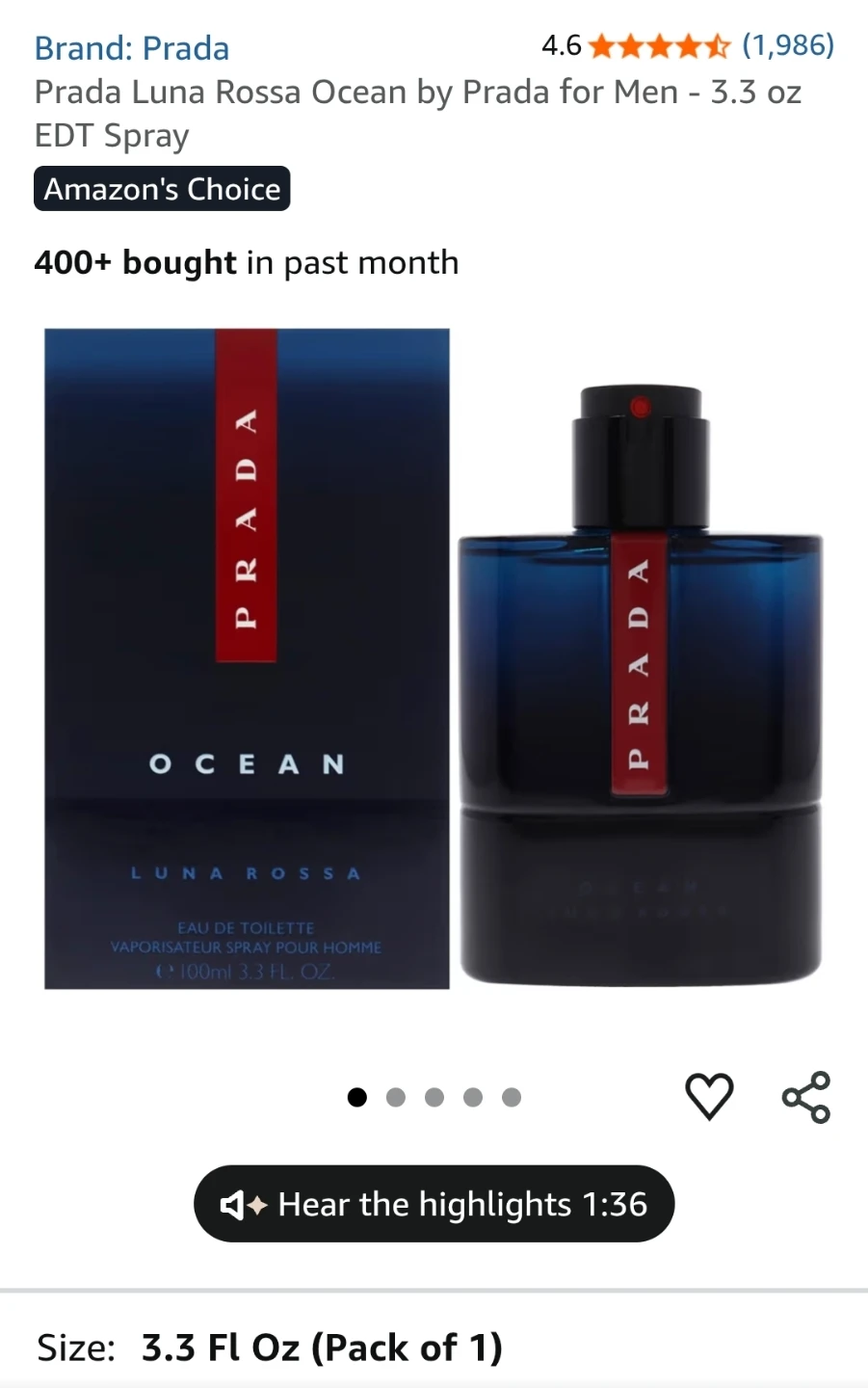 Prada Luna Rossa Ocean Eau de Toilette for Men 3.3 Fl Oz - photo 2