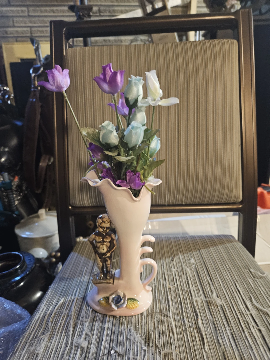 Pink Ceramic Vase with Figurine - photo 2