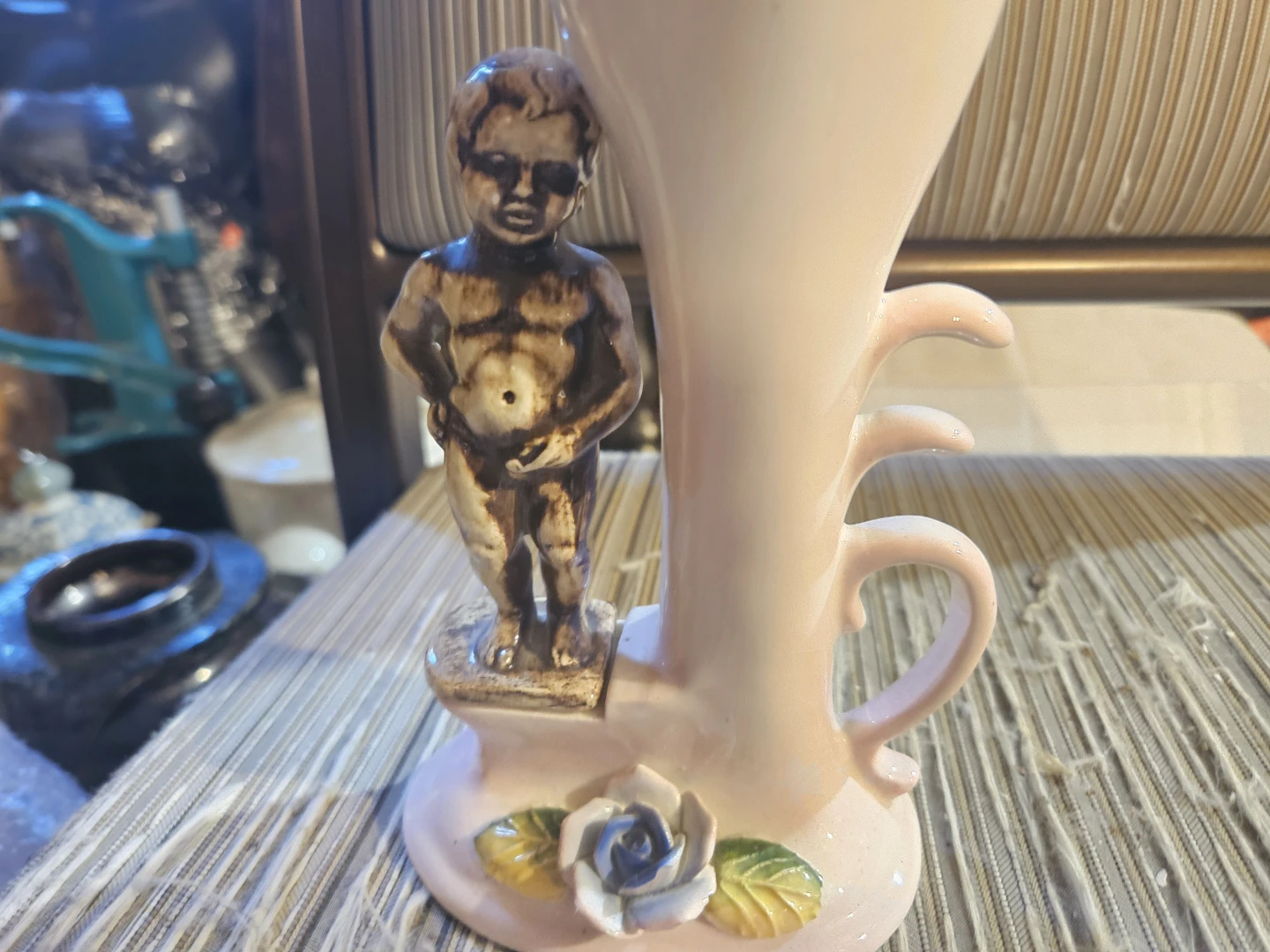 Pink Ceramic Vase with Figurine - photo 4