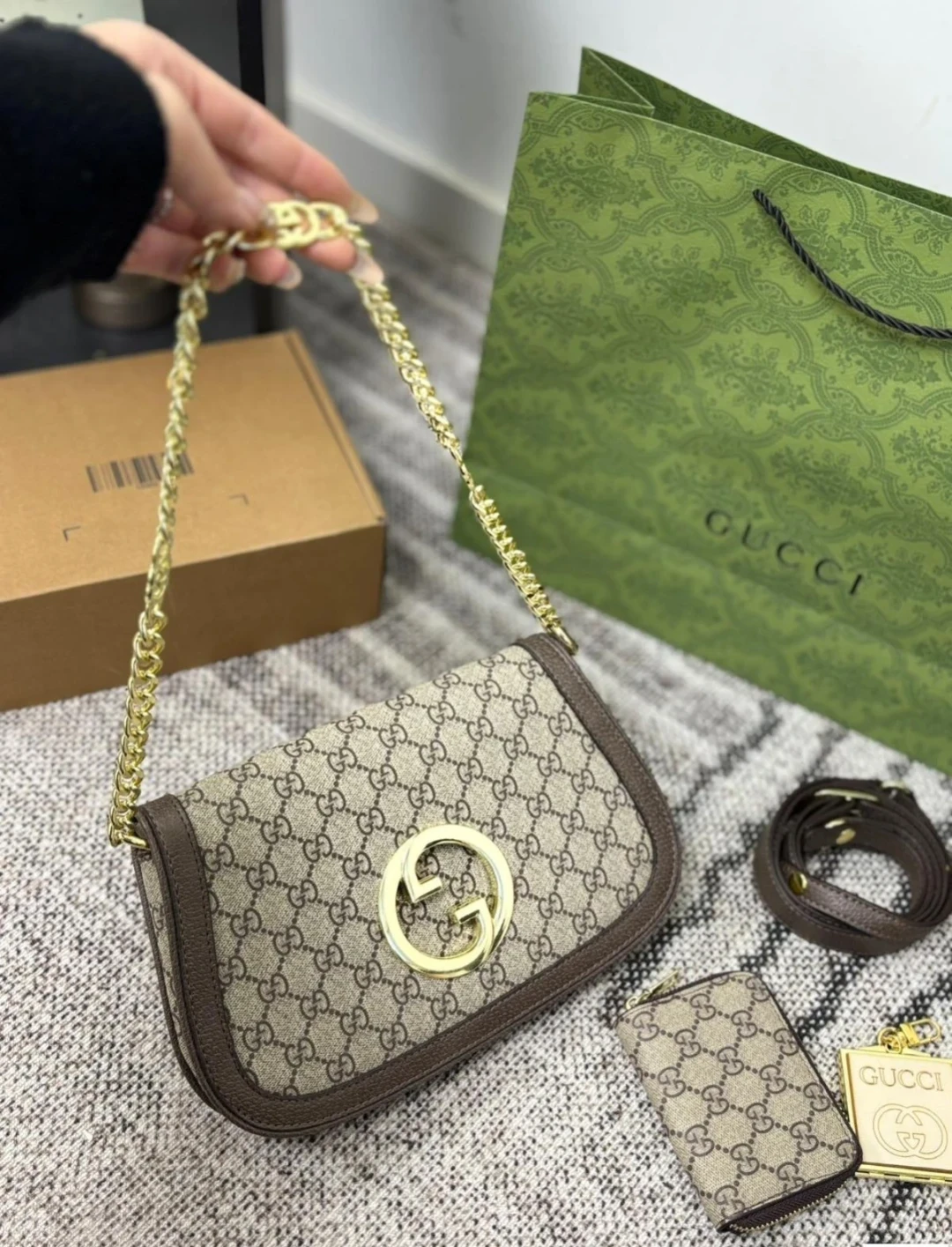 Gucci GG Monogram Shoulder Bag with Chain Strap