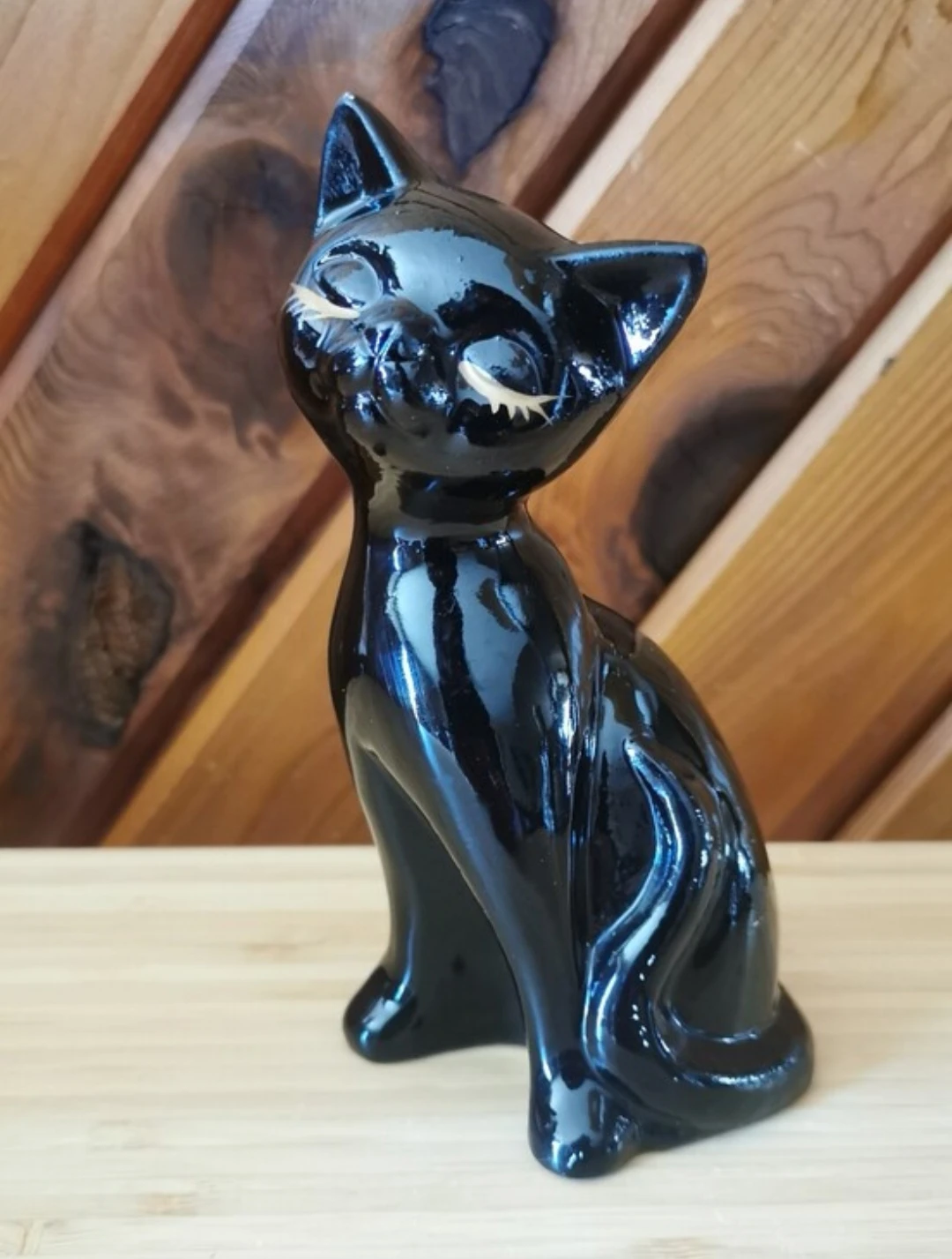 Vintage Hand Painted Black Cat Figurine Japan Mid Century