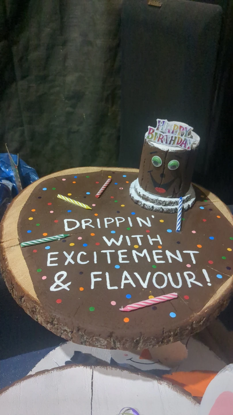 Hand-Painted Log Slice Cake Topper