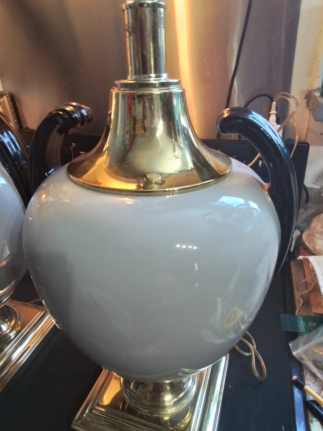 Pair of Deco-Style Brass and Ceramic Table Lamps - photo 5