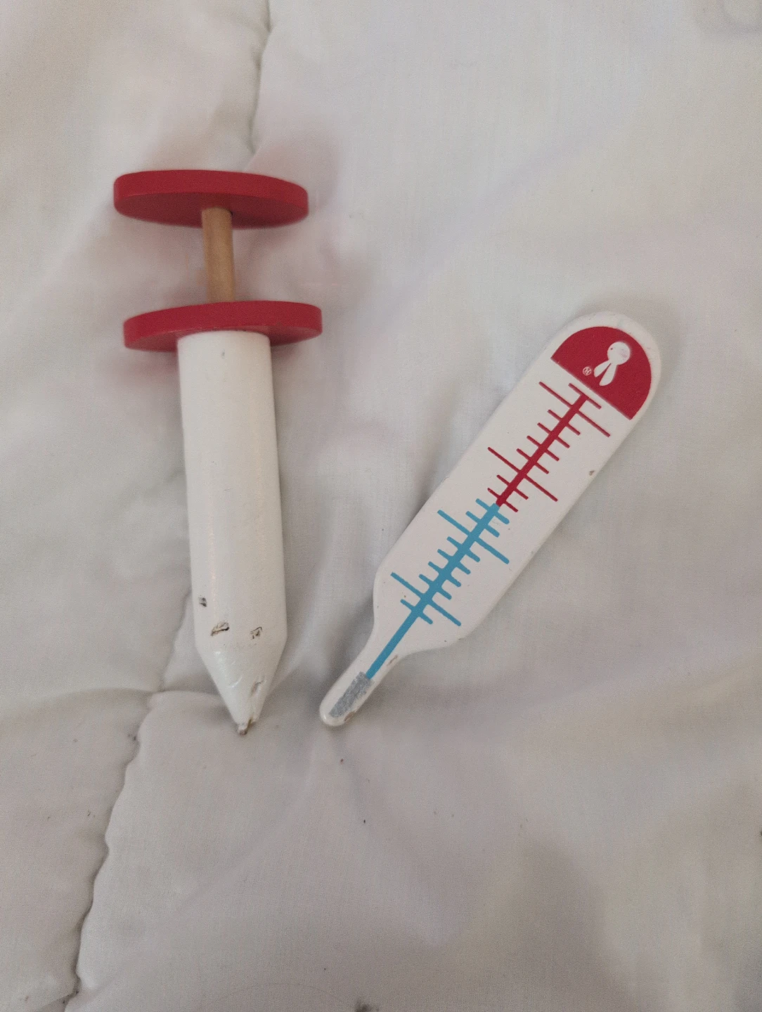 Wooden Toy Syringe and Thermometer Set