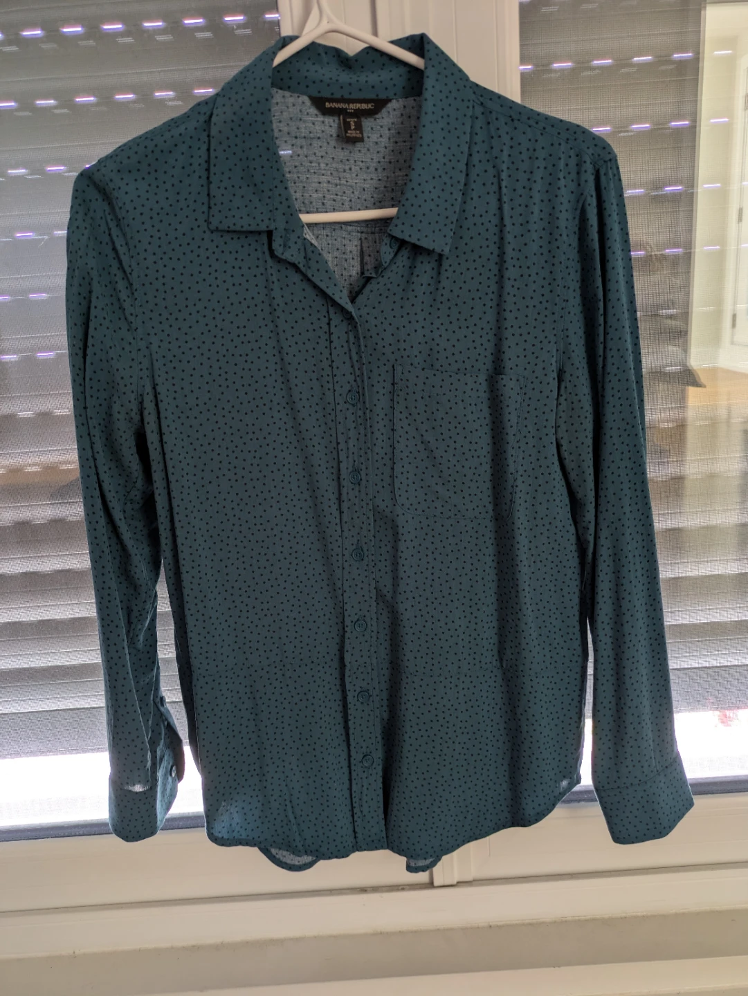 Banana Republic Petite Teal Polka Dot Button-Up Shirt