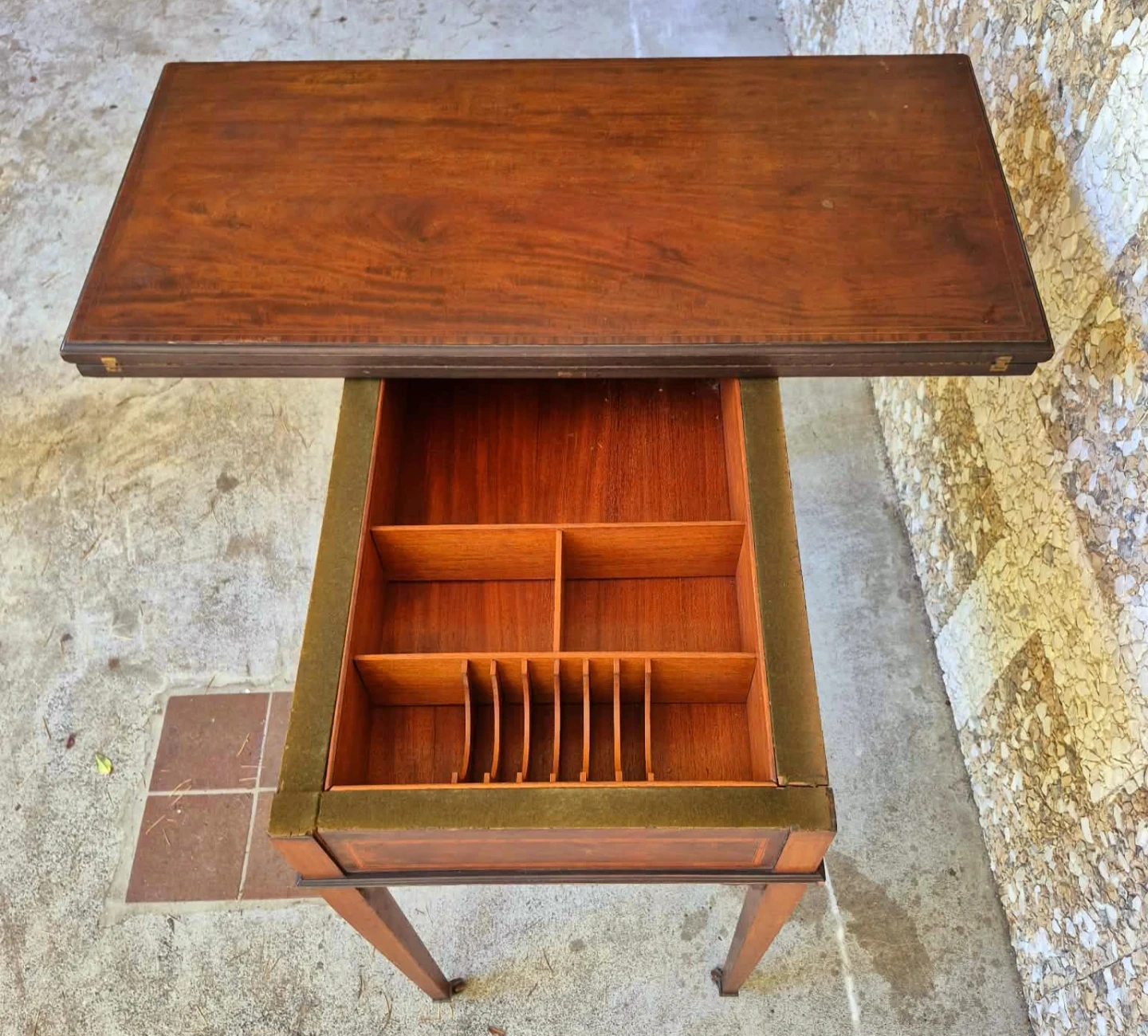 Antique Bi-Fold Hidaway Dining Table With Green Felt Top