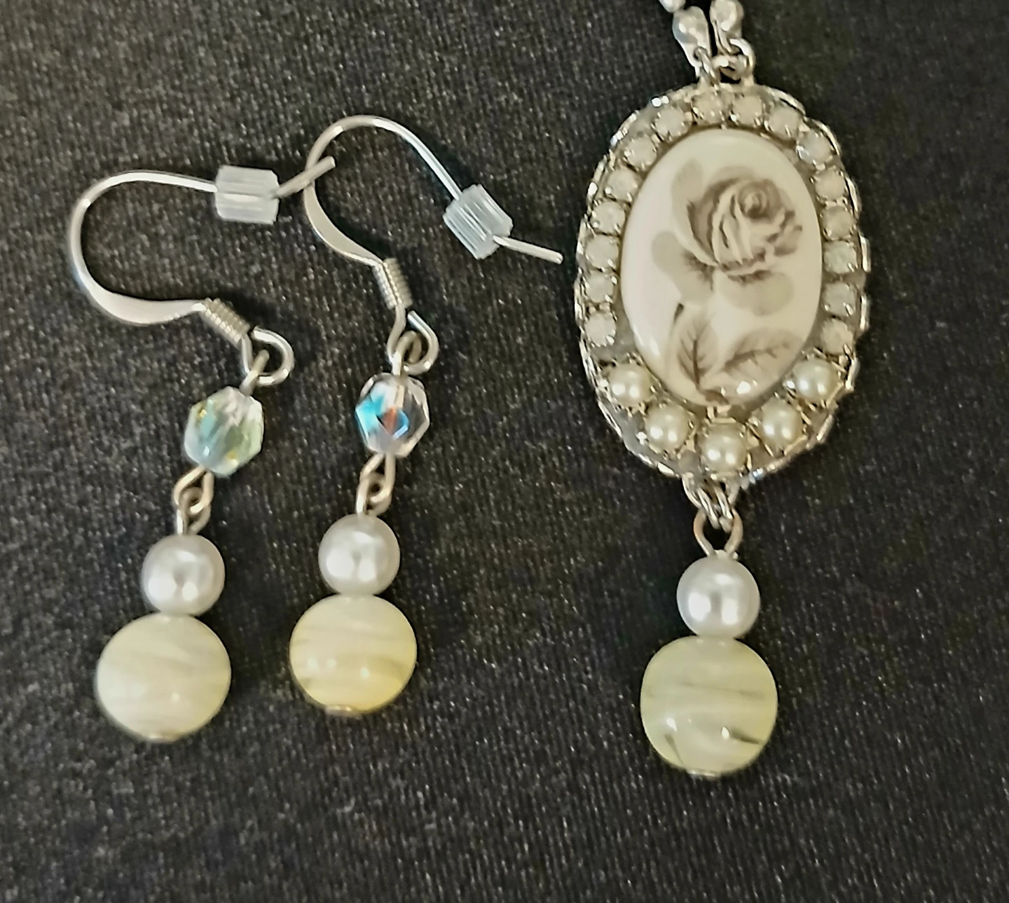 Rose Pendant Necklace and Earrings Set