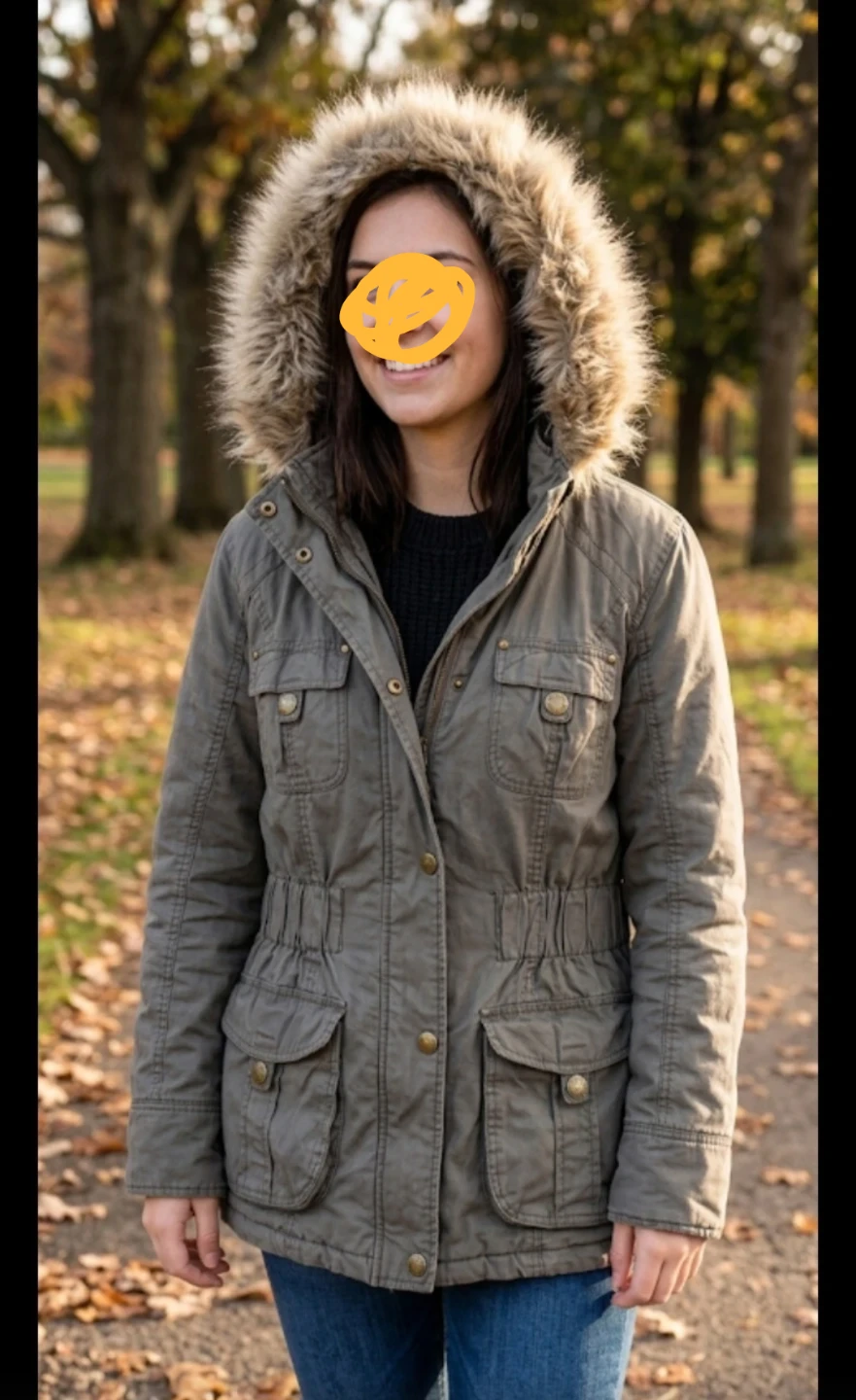Women's Green Parka Jacket with Fur Hood