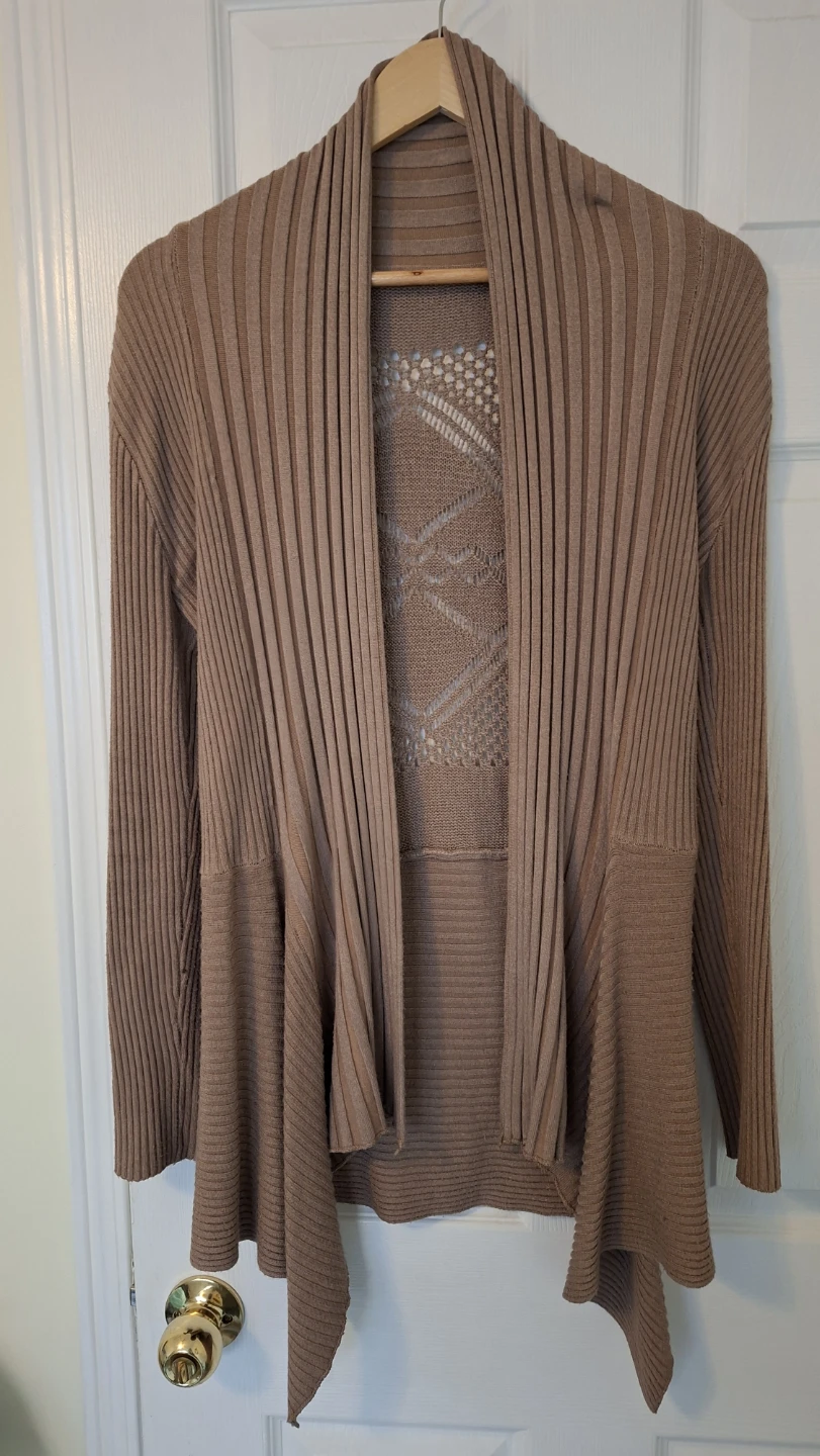 Brown Open-Front Cardigan with Lace Detail