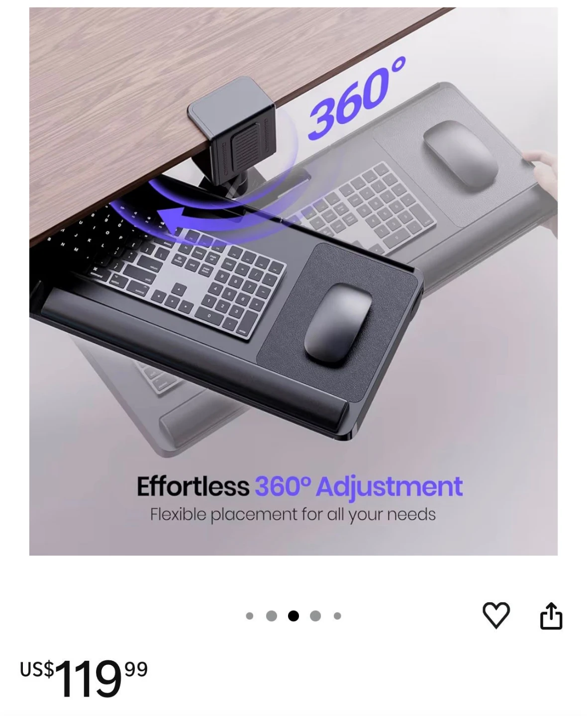 Klearlook Under Desk Keyboard Tray with 360 Rotation - photo 2