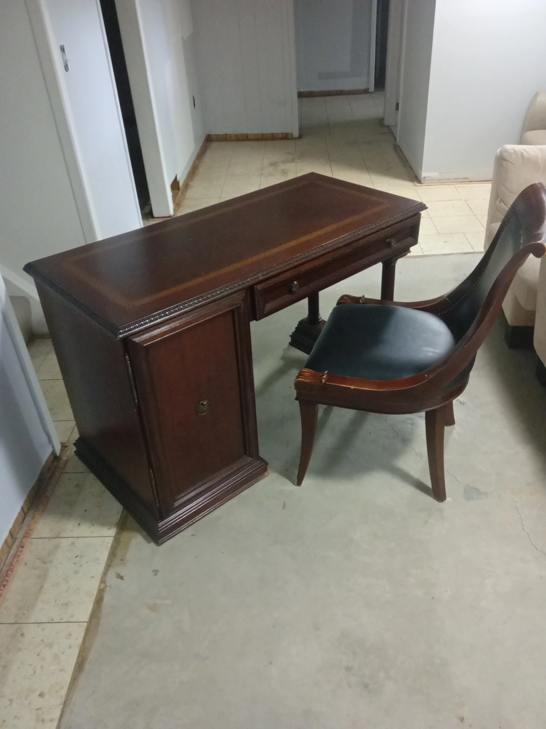 Dark Wood Executive Desk with Leather Inlay