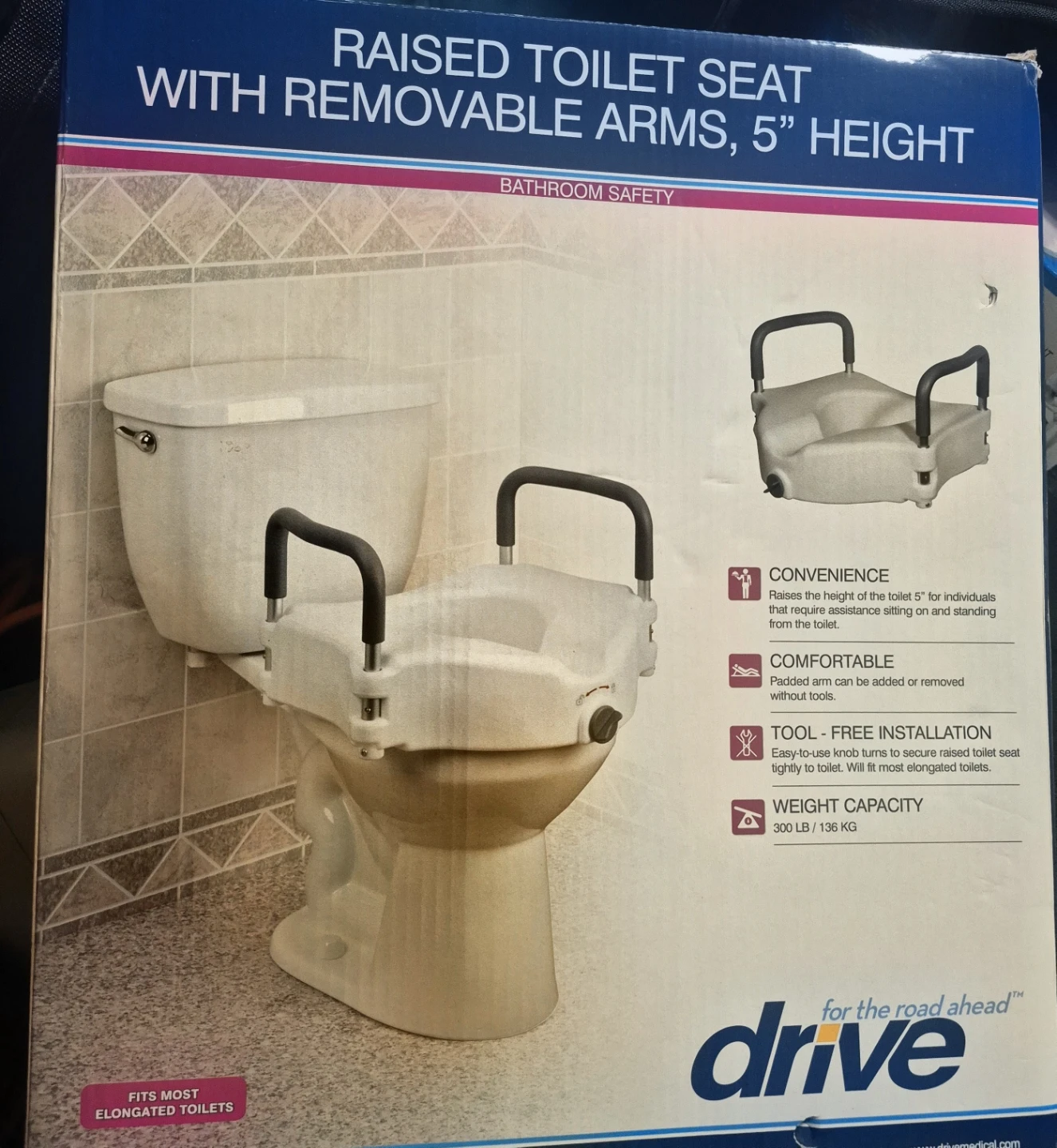 Drive Raised Toilet Seat with Removable Arms