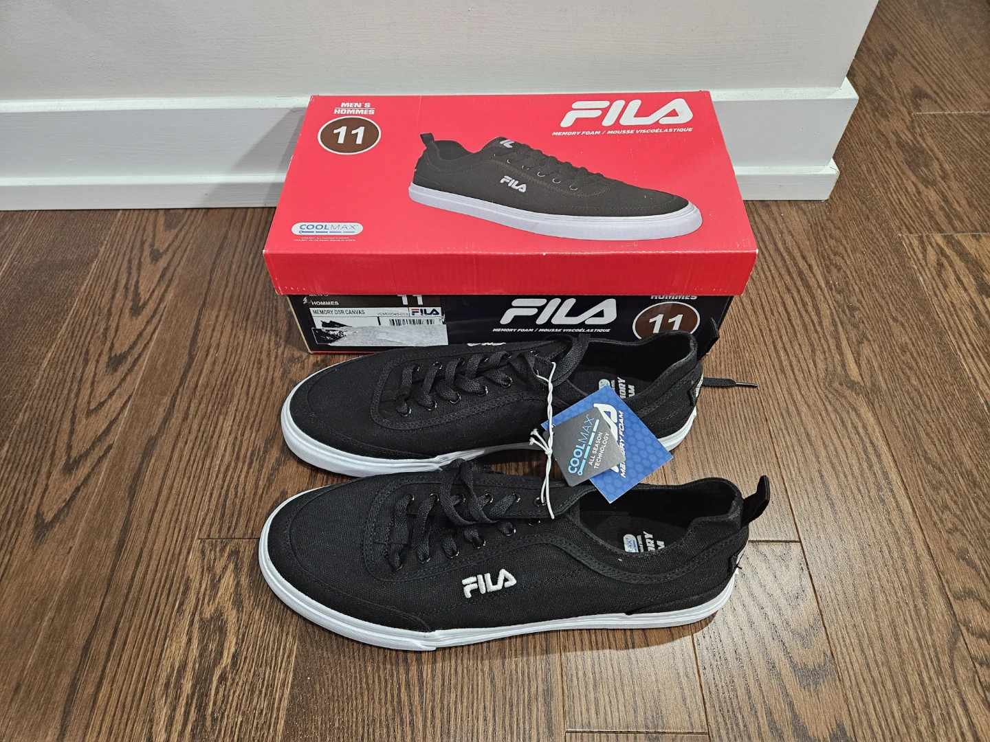 Fila Men's Black Canvas Memory Foam Shoes Size 11