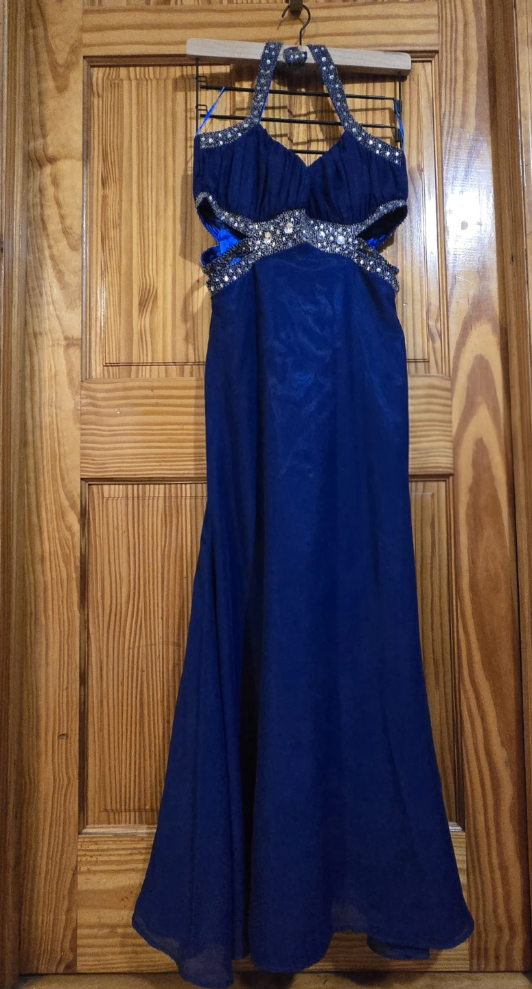 Royal Blue Beaded Halter Dress