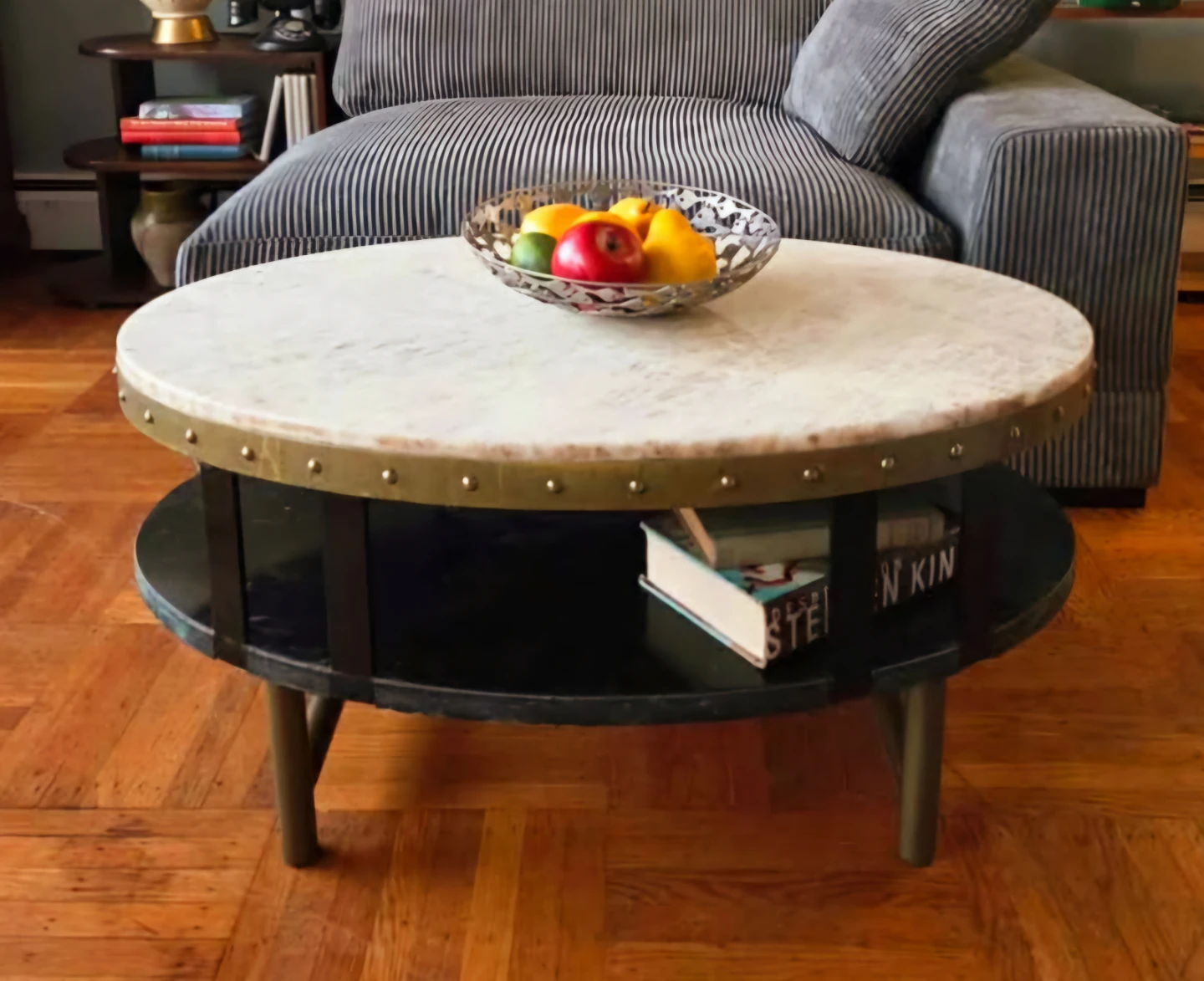 Solid Tiger Quart Top Two Tier Oval Coffee Table