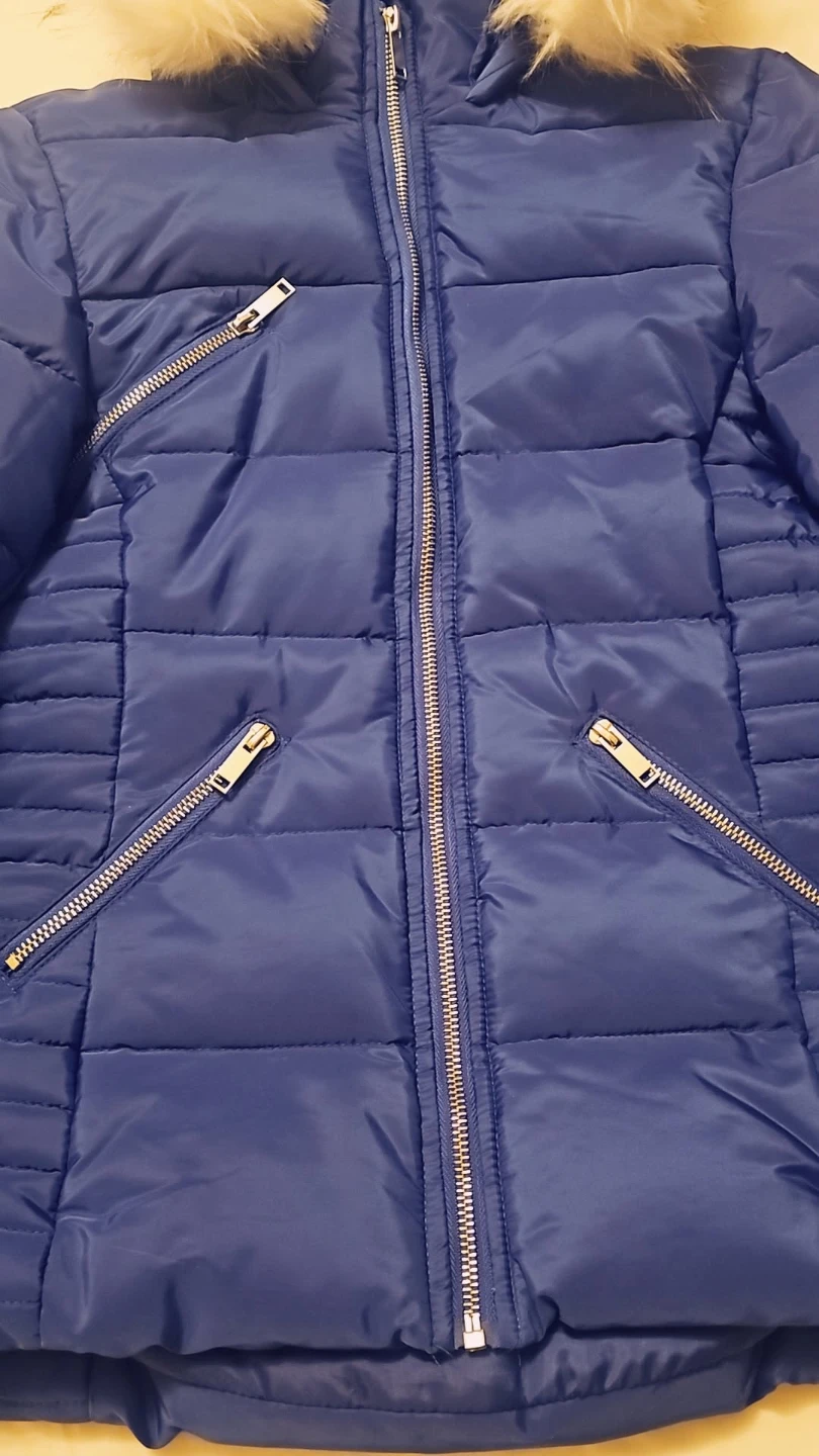 Blue Puffer Jacket with Fur Trim Hood - photo 3