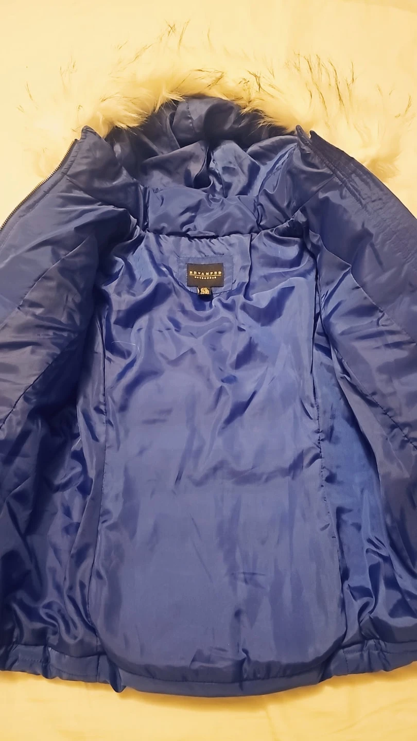Blue Puffer Jacket with Fur Trim Hood - photo 4