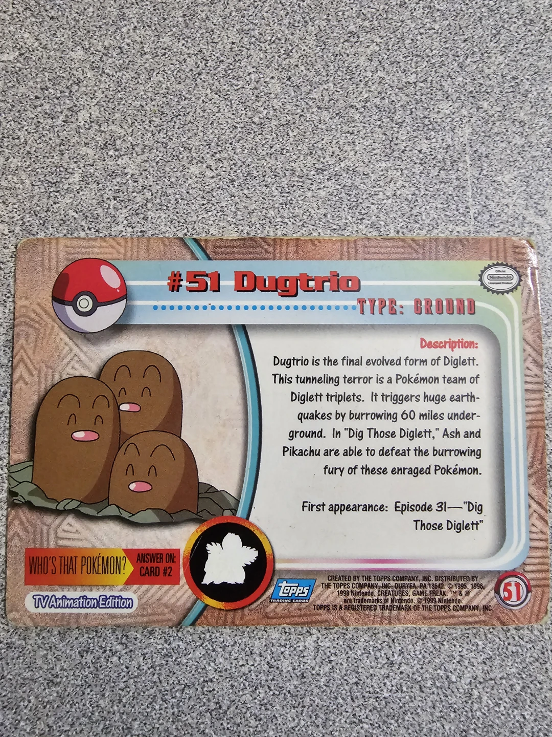 Pokemon #51 Dugtrio Trading Card - photo 2