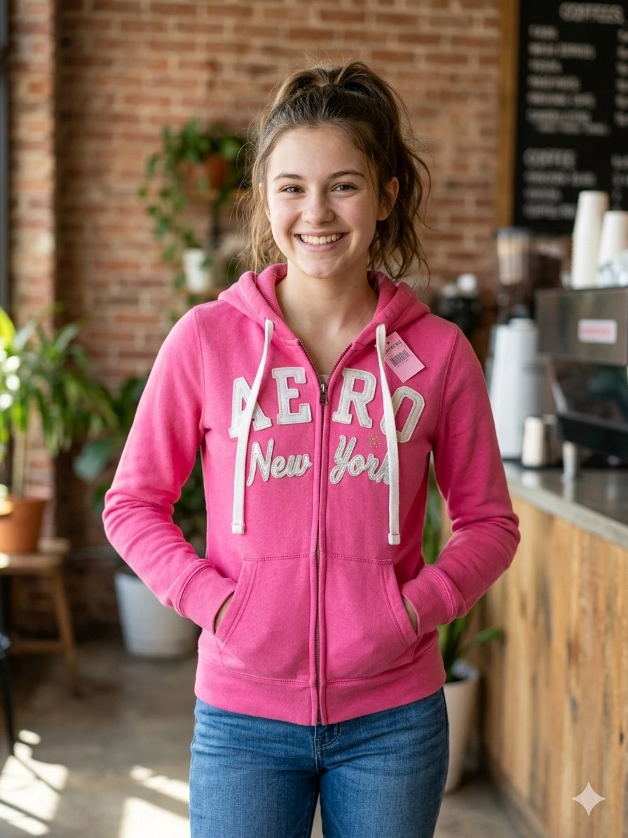 Aéropostale Women's Pink Full-Zip Hoodie - Size L - photo 2