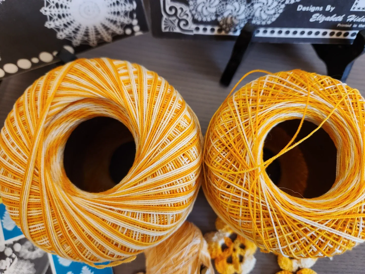 Orange and White Variegated Crochet Thread Yarn - photo 4