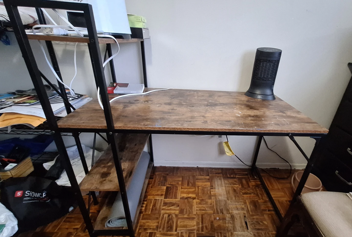 Rustic Wood Grain Desk with Shelving - photo 2