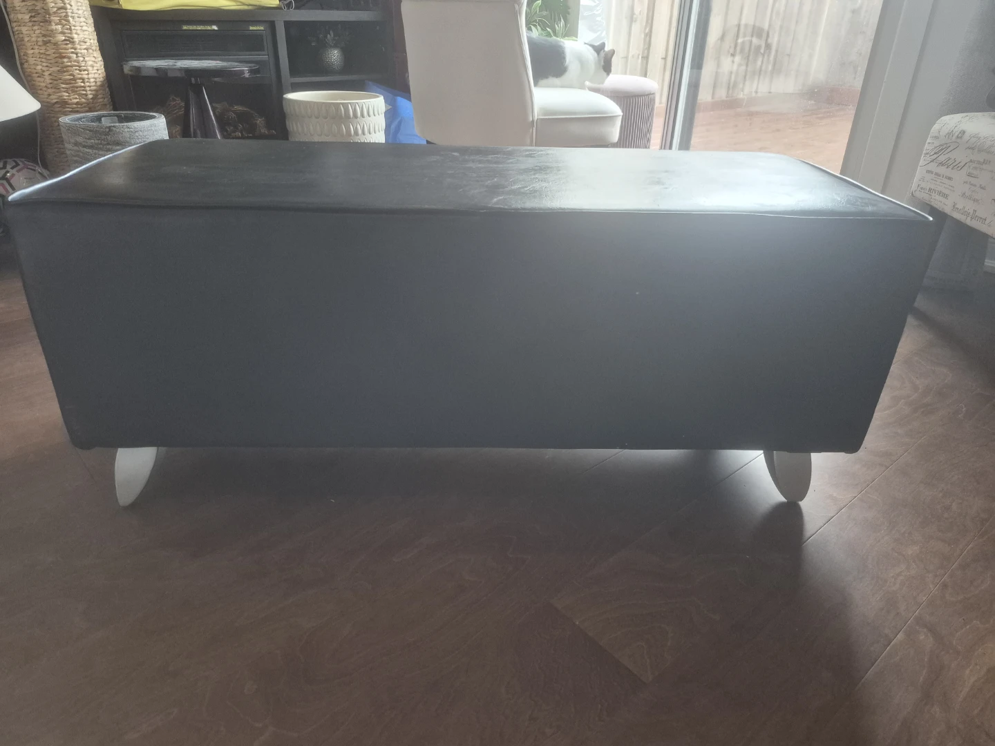 Black Faux Leather Bench
