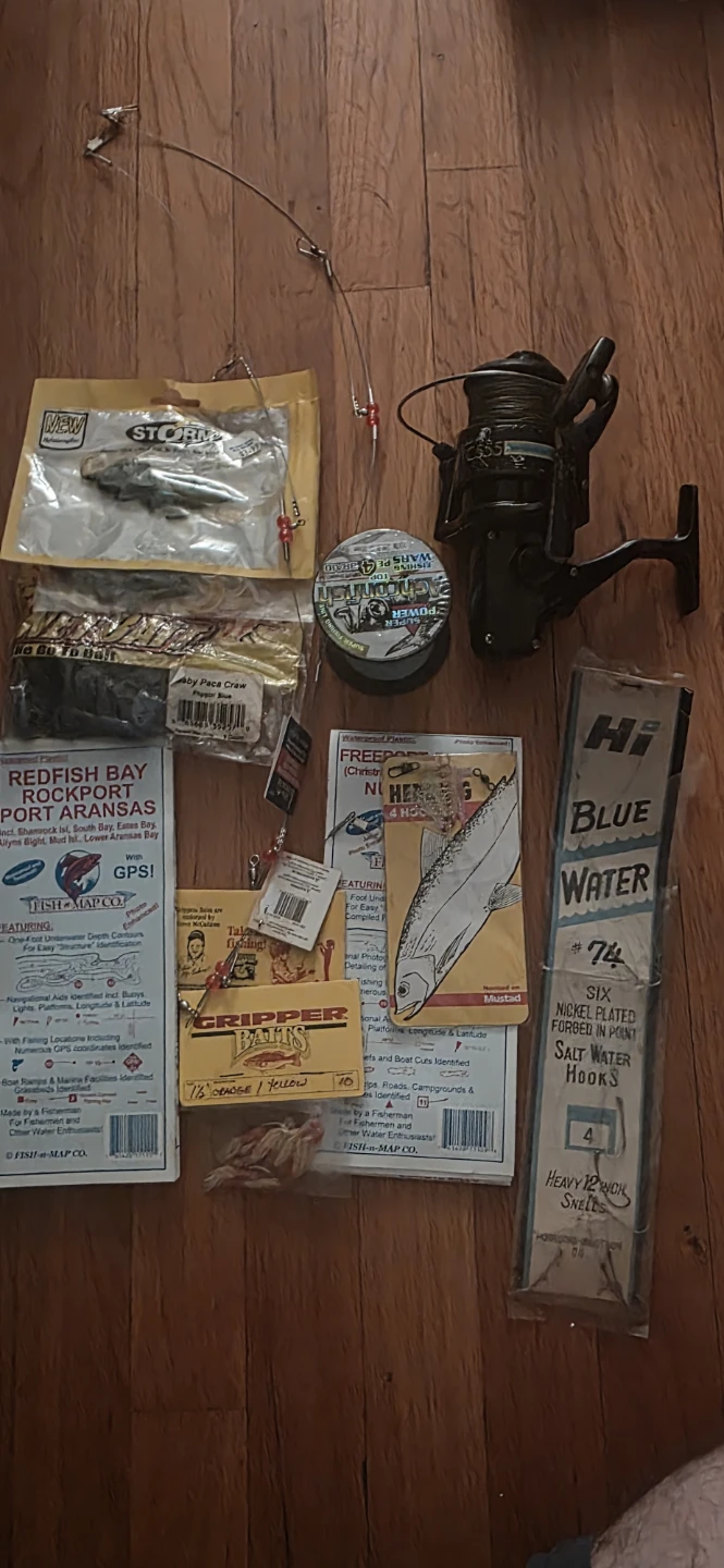 Fishing Gear Lot - Reel, Lures, Hooks, Maps