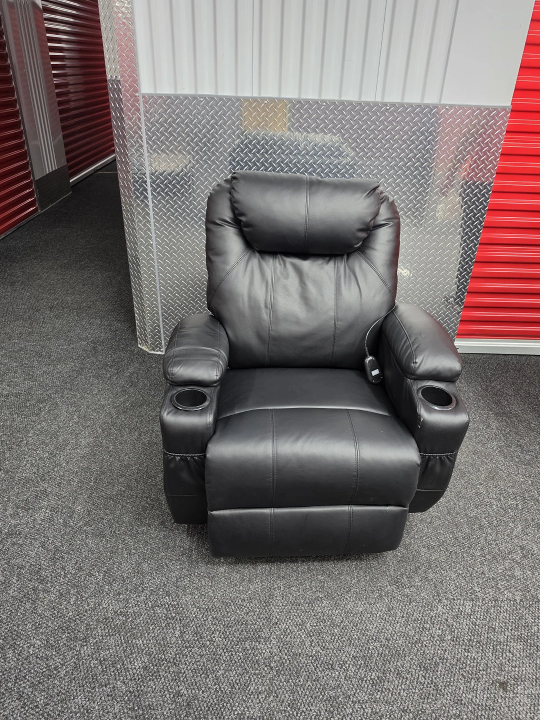 Black Faux Leather Recliner with Cup Holders