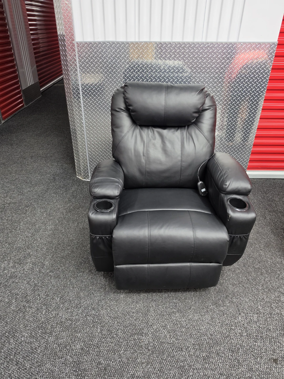 Black Faux Leather Recliner with Cup Holders - photo 2