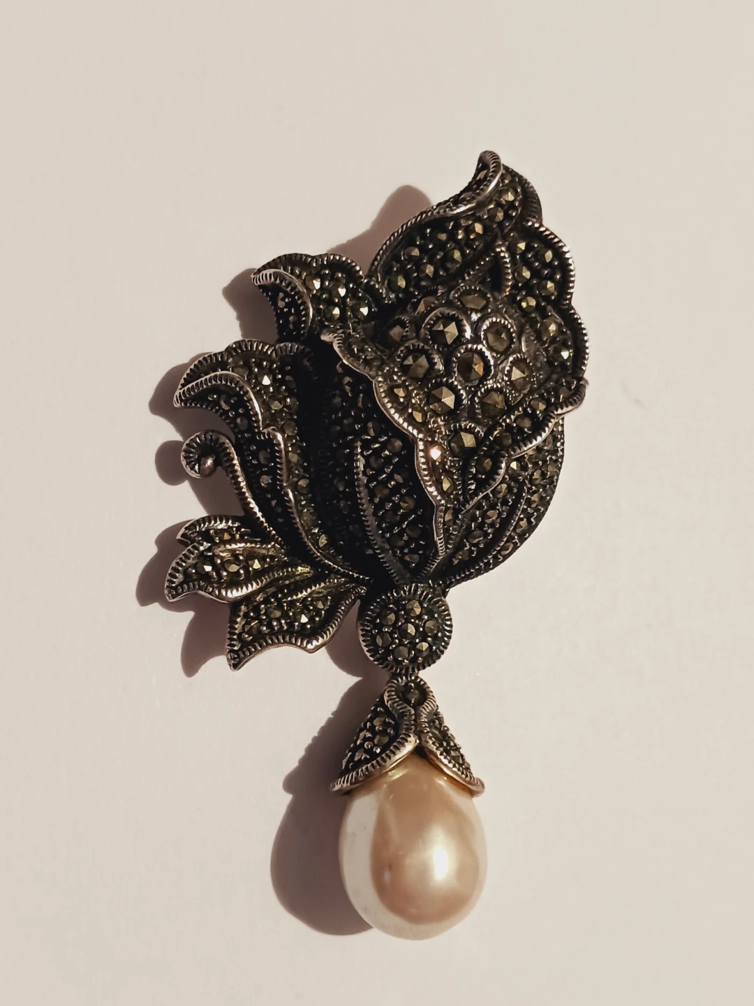 JUDITH JACK Signed Sterling Silver 925 Marcasite Brooch