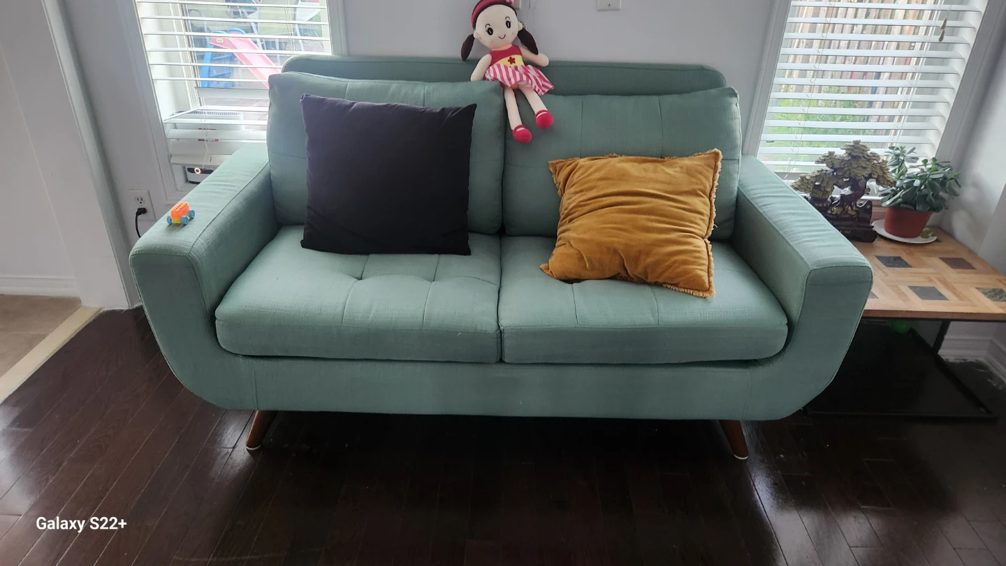 Teal Tufted Loveseat Sofa Both for $300 - photo 2
