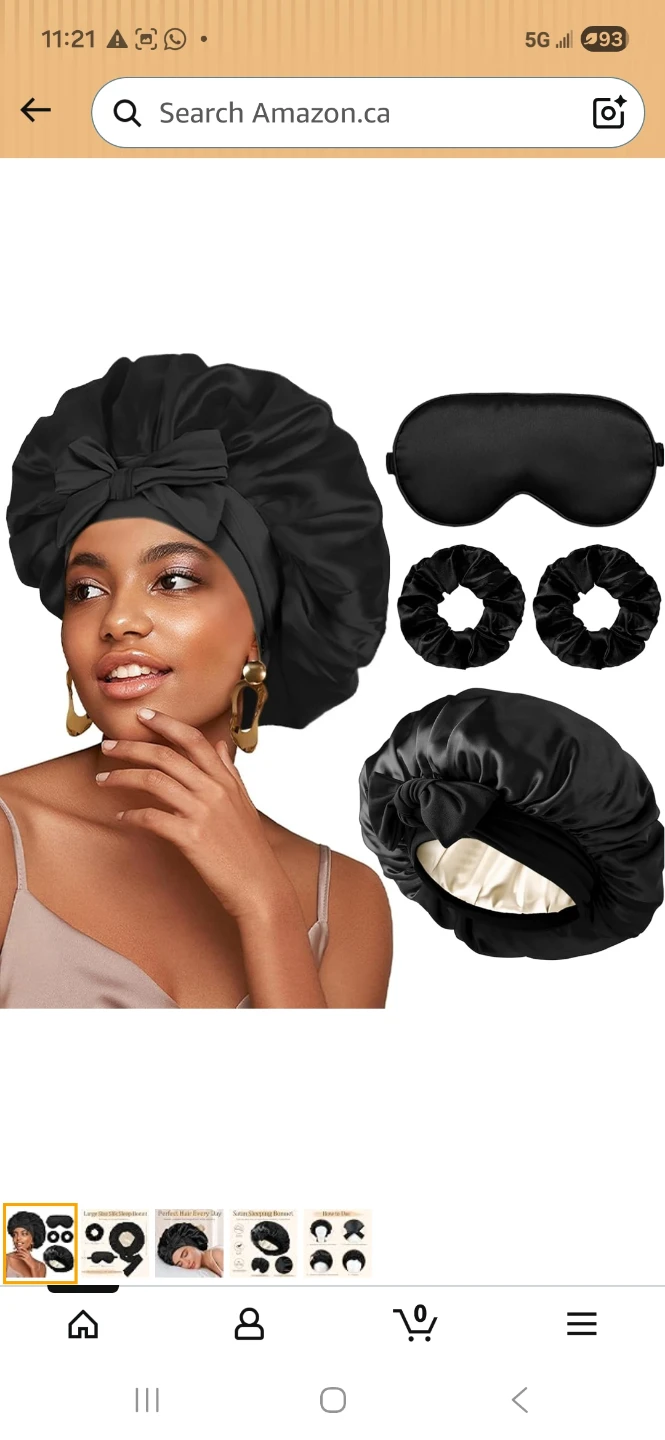 Large Satin Sleep Bonnet Set with Eye Mask and Scrunchies