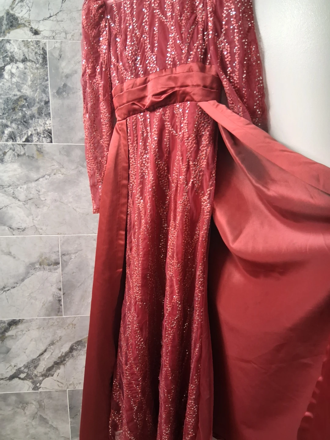 Red Sequin Evening Gown - photo 3