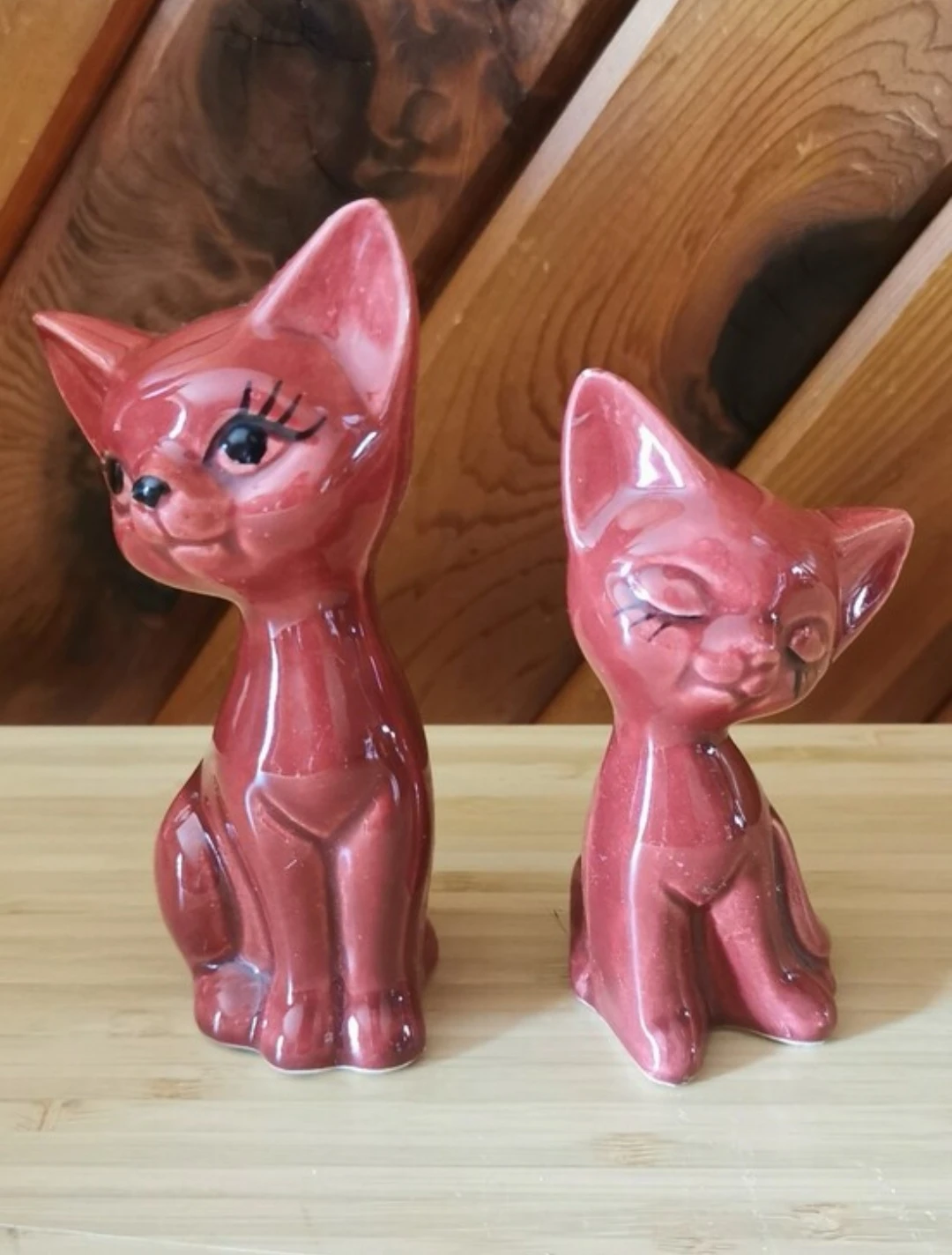 Vintage Hand Painted Ceramic Cat Figurines Pair Mid Century - photo 5