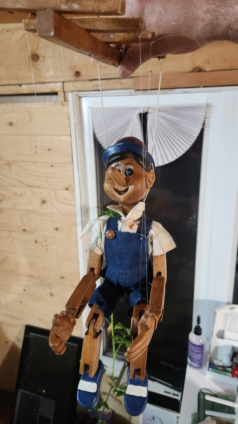Hand Carved / Painted Wooden Pinocchio String Marionette 17"